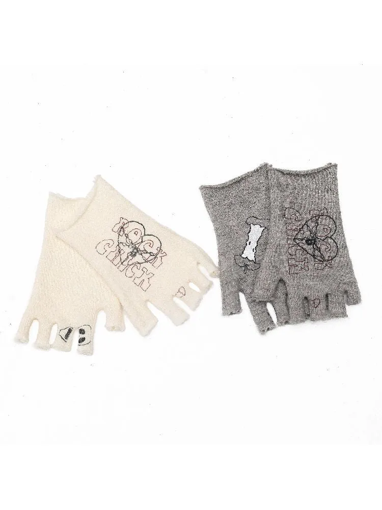 Wool Blend Knit Graffiti Fingerless Gloves【s0000011635】