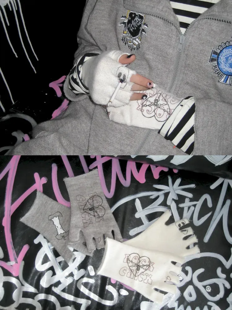 Wool Blend Knit Graffiti Fingerless Gloves【s0000011635】