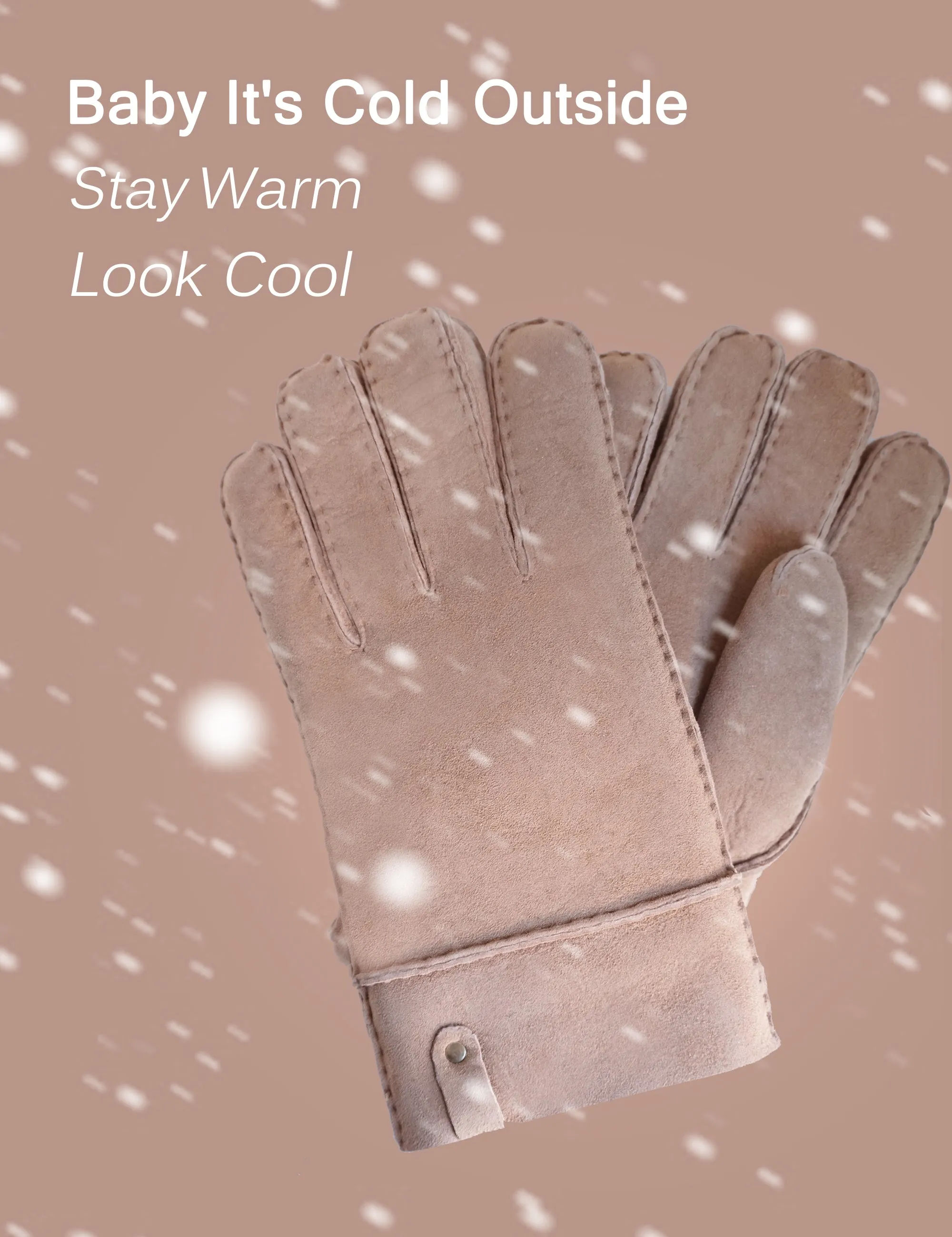 YISEVEN Men's Lambskin Shearling Leather Gloves