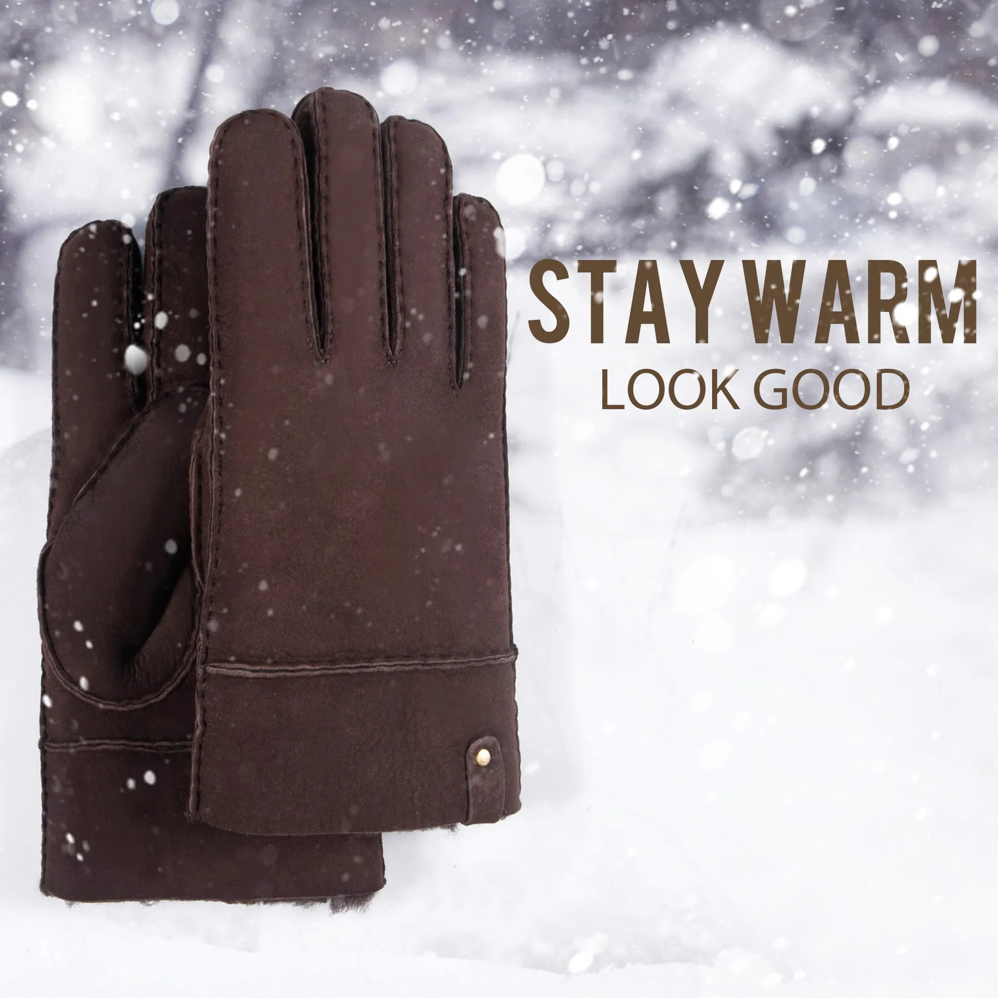 YISEVEN Men's Lambskin Shearling Leather Gloves