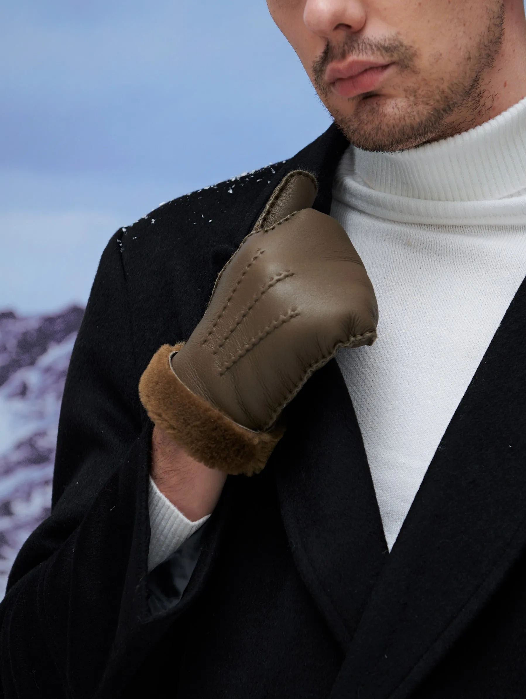 YISEVEN Men's Sheepskin  Shearling Leather Gloves(Mittens)