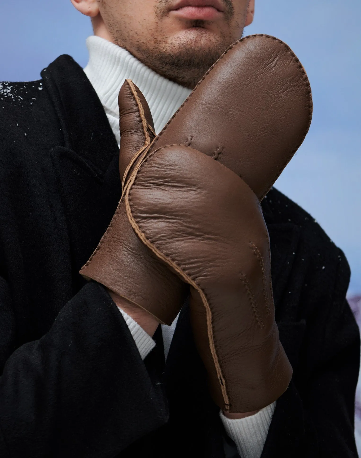 YISEVEN Men's Sheepskin  Shearling Leather Gloves(Mittens)
