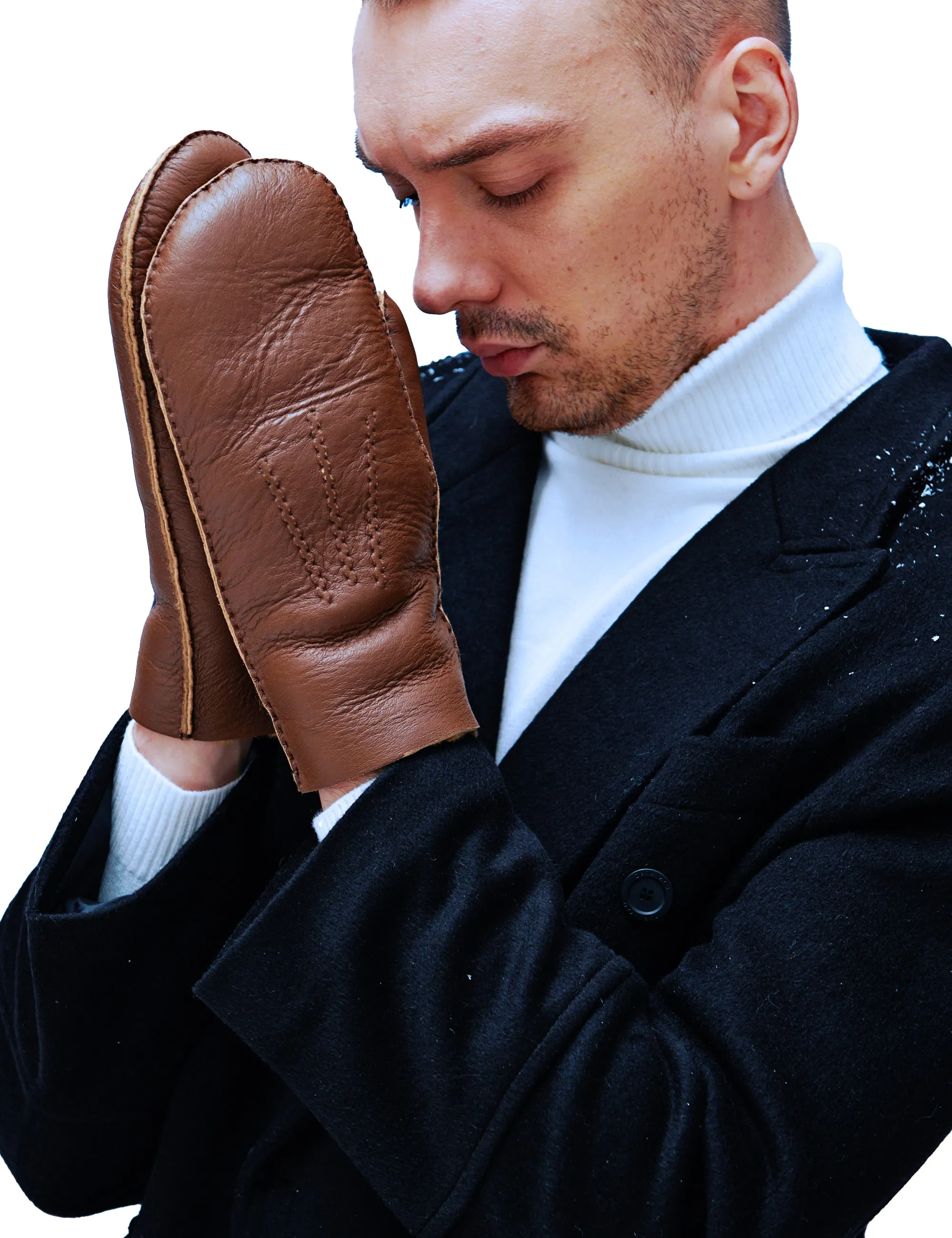 YISEVEN Men's Sheepskin  Shearling Leather Gloves(Mittens)