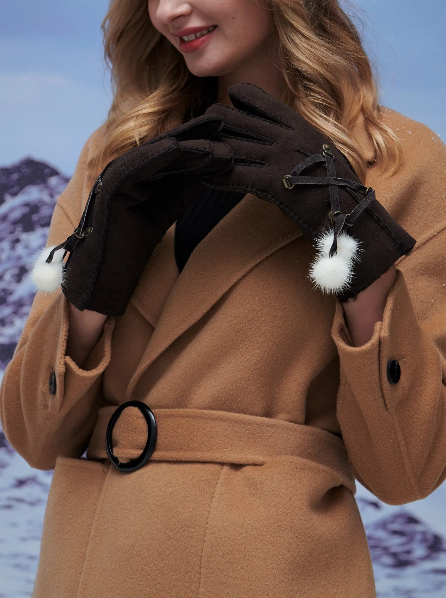 YISEVEN Women's Lambskin Shearling Leather Gloves
