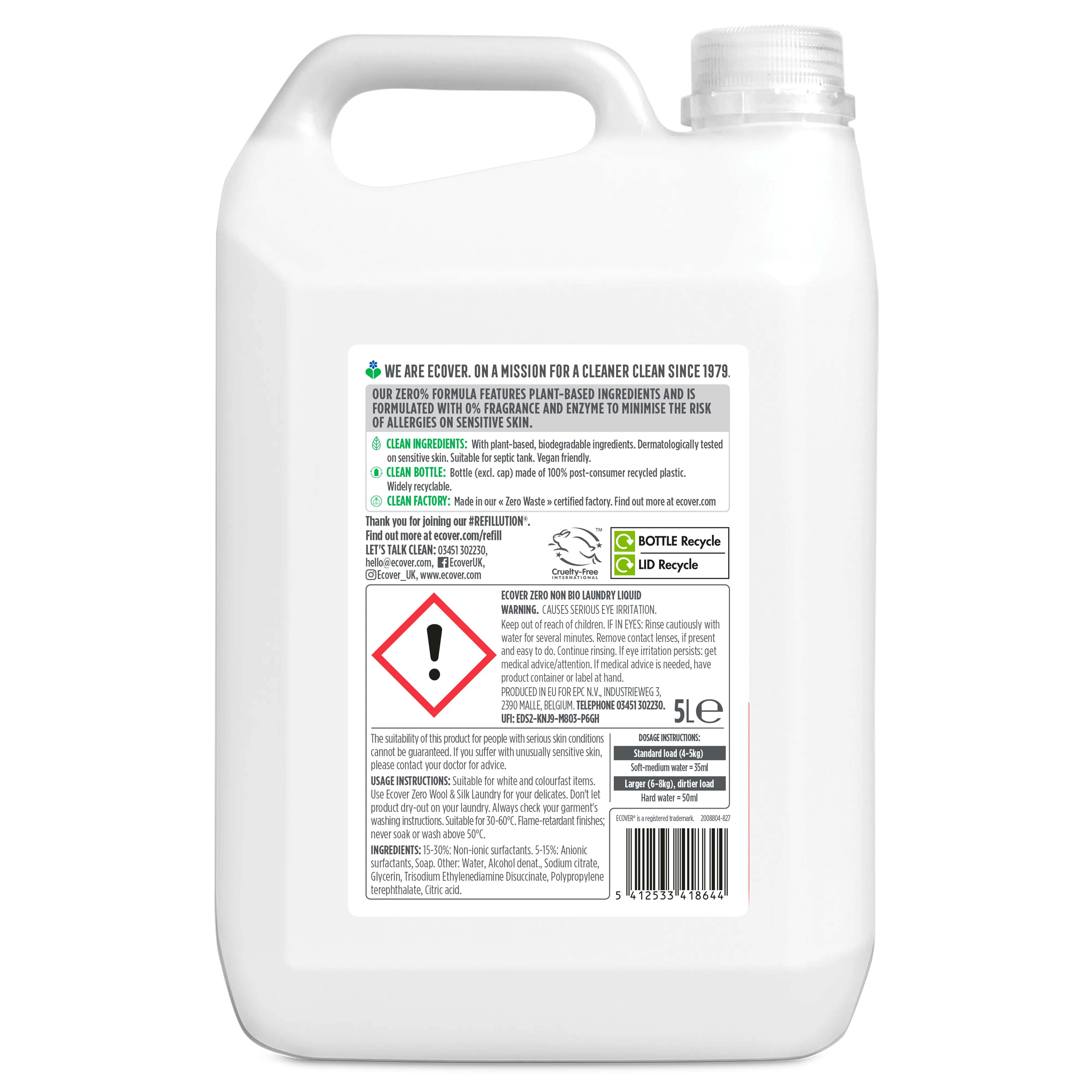 Zero Non-Bio Sensitive Laundry Detergent Refill 5L
